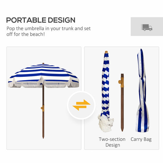 Portable Outdoor Beach Umbrella Blue Strips