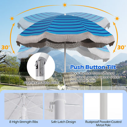 Tassel Beach Umbrella With Push Button Tilt