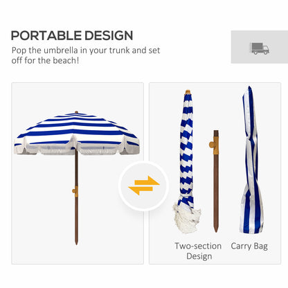 Portable Outdoor Beach Umbrella Blue Strips